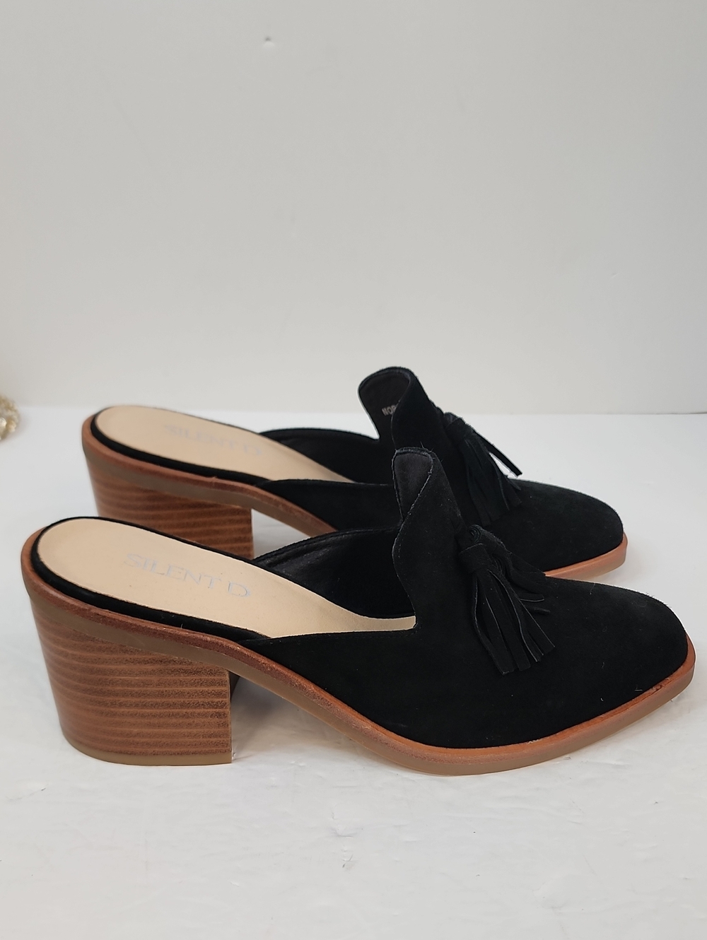 Silent D Black Suede Tassel Mule Loafers Size 40